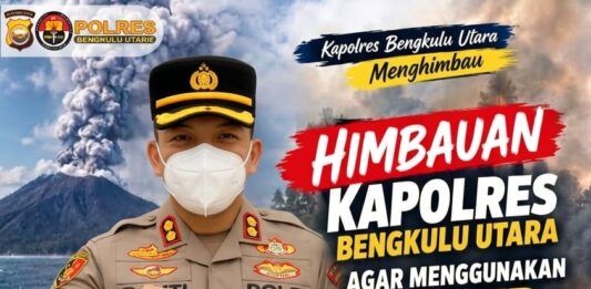 Antisipasi Debu Vulkanik dan Asap Karhutla, Kapolres Bengkulu Utara Imbau Warga Gunakan Masker